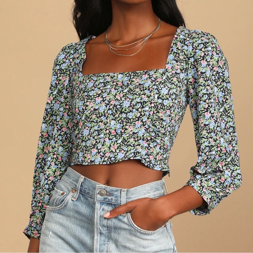 Floral Long Sleeve Crop Top